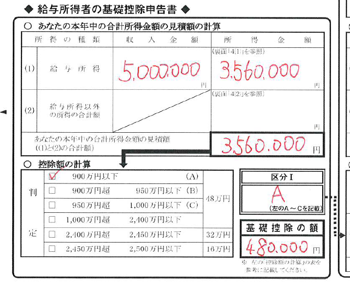 基礎控除申告書書き方その2